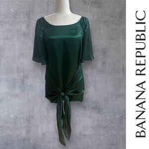 Banana Republic 100% Silk Hunter Green Satin‎ Tie-Front Top, Size S, MSRP $70